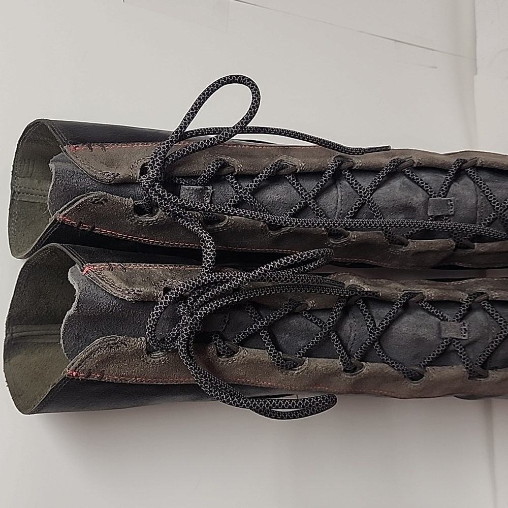 Sorel Cate The Great Sz8.5  Black Gray Olive Lace-up Tall 3.5 Hidden Wedge Boots - Picture 5 of 12